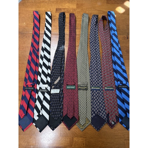 Lot Of 8 Ties Men's Neck Ties 100% Silk Roberto Villini Deansgate Jos A Bank - Picture 7 of 10